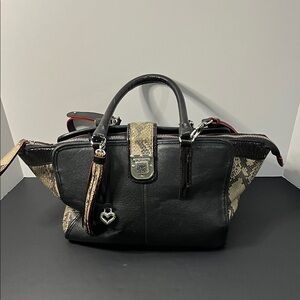 Brighton Black and Tan Leather Satchel